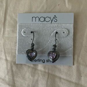 Vintage 90s Sterling Silver Heart Earringd Purple Amethyst Stone NWT